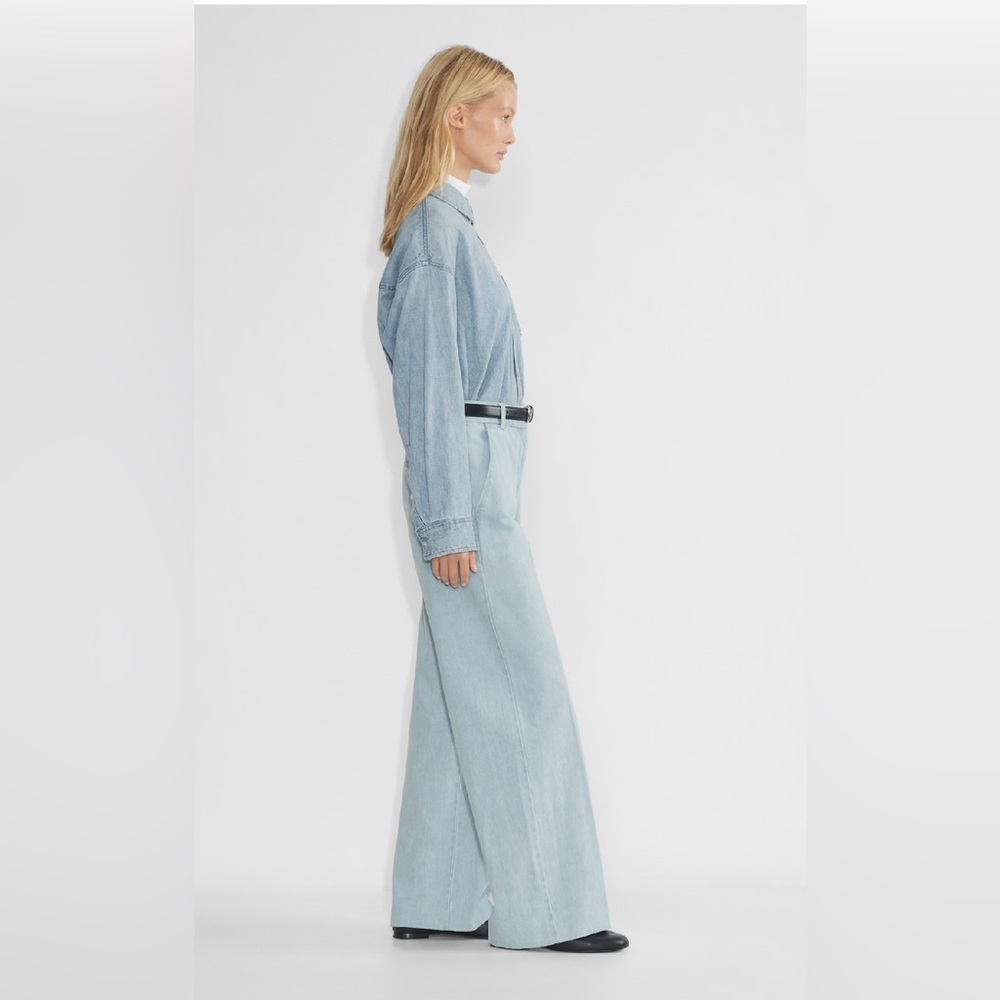 Aritzia Babaton Meetup Wide Leg Beach Blue Denim Pants 4 - Picture 3 of 9